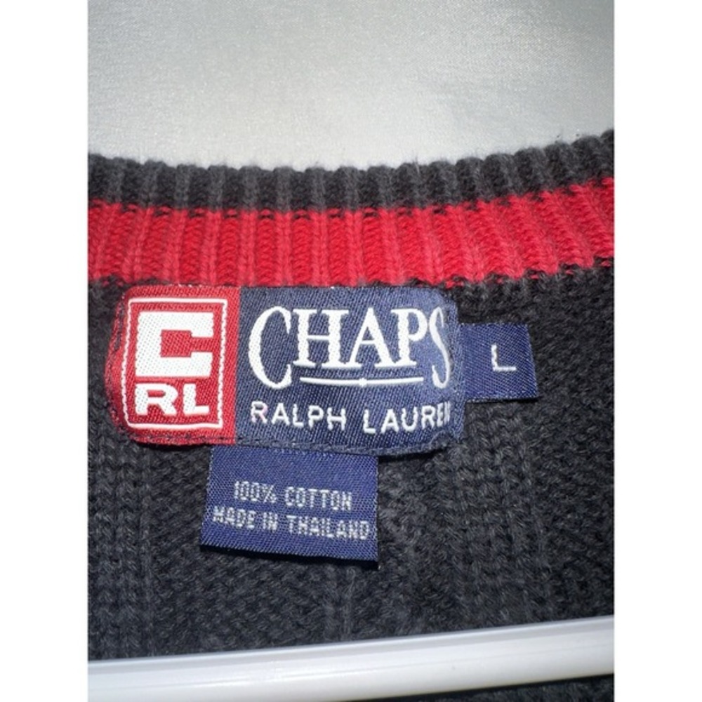 Vintage Chaps Ralph Lauren Cable Knit Sweater Mens Large Black Cotton 90s Y2K - Picture 3 of 4